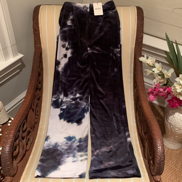 KIM SHUI VELVET LUXURY LOUNGE PANTS MADE IN ITALY PURPLE WASH TIE-DYE DESIGN S,L - Picture 12 of 16